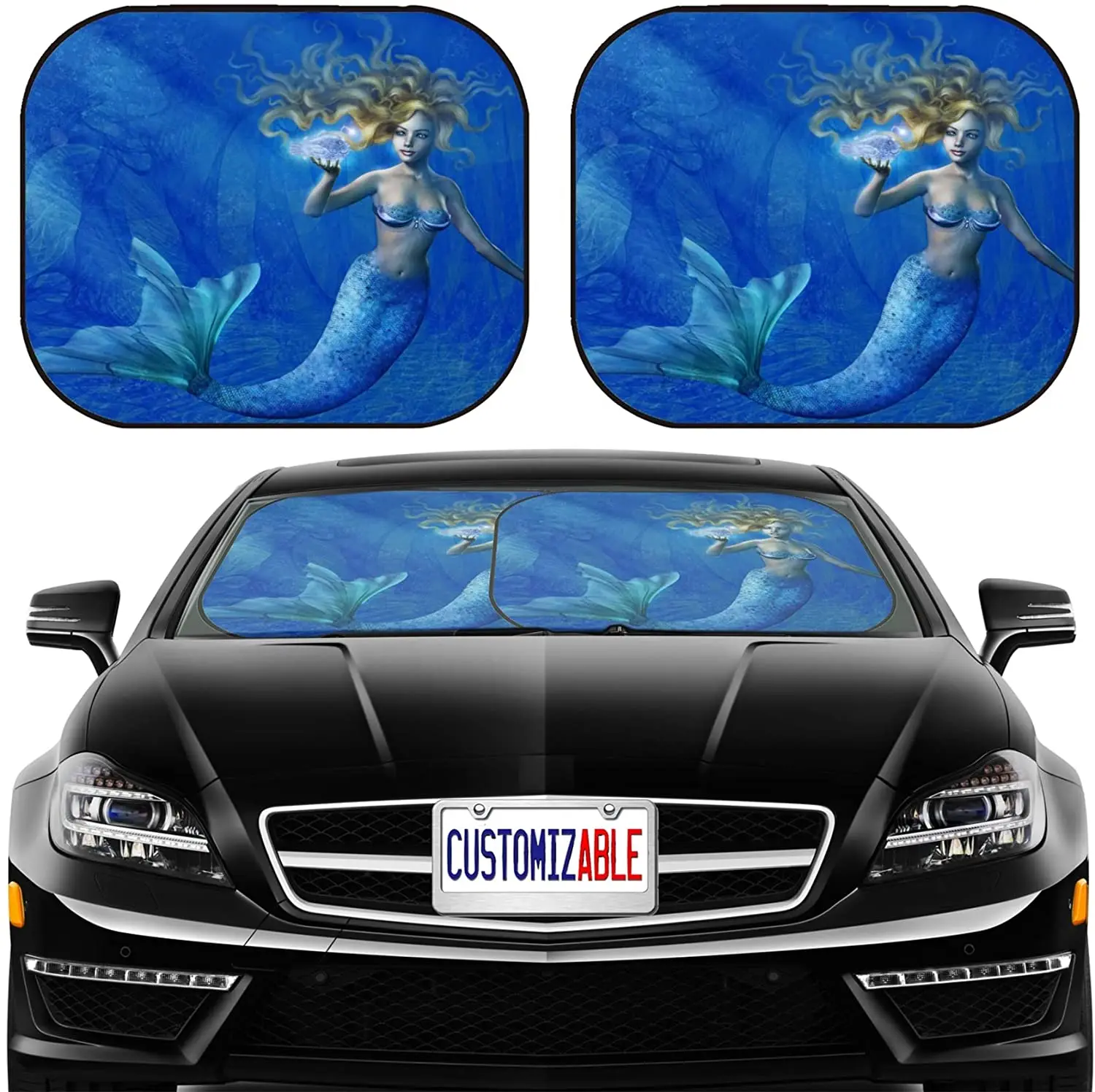 

Car Sun Shade Windshield Sunshade Universal Fit 2 Pack, Block Sun Glare, UV and Heat, Protect Car Interior