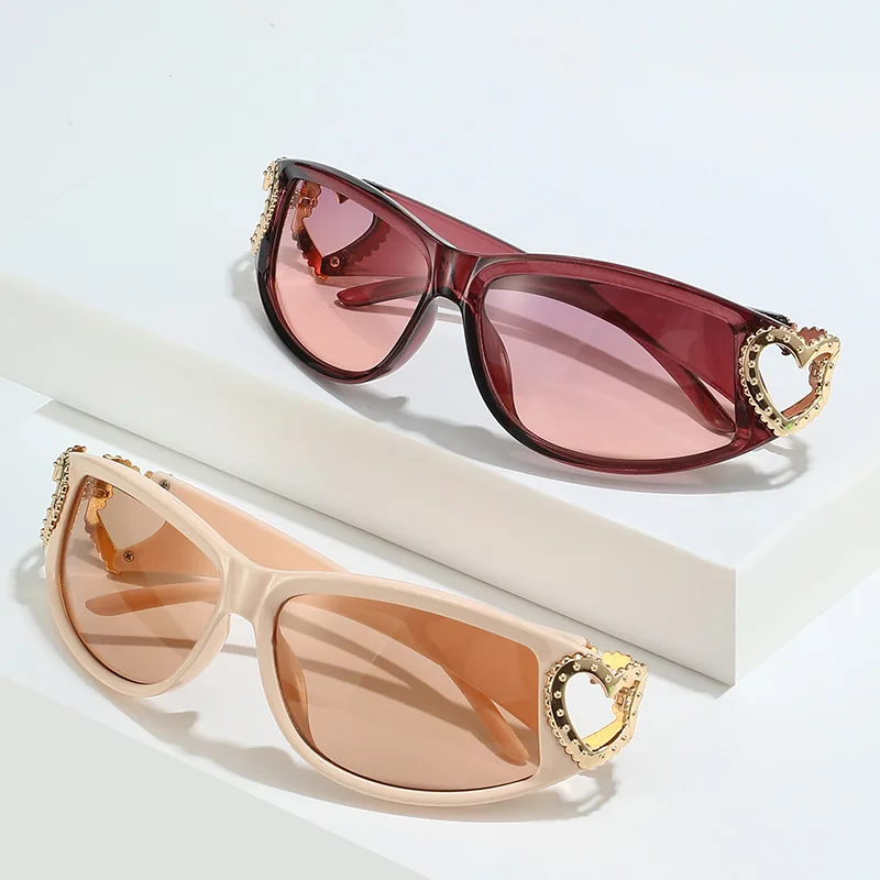 

YOOSKE Double Heart Sunglasses for Women Vintage Y2K Sun Glasses Laides Luxury Brand Designer Ins Fashion Purple Pink Eyewear