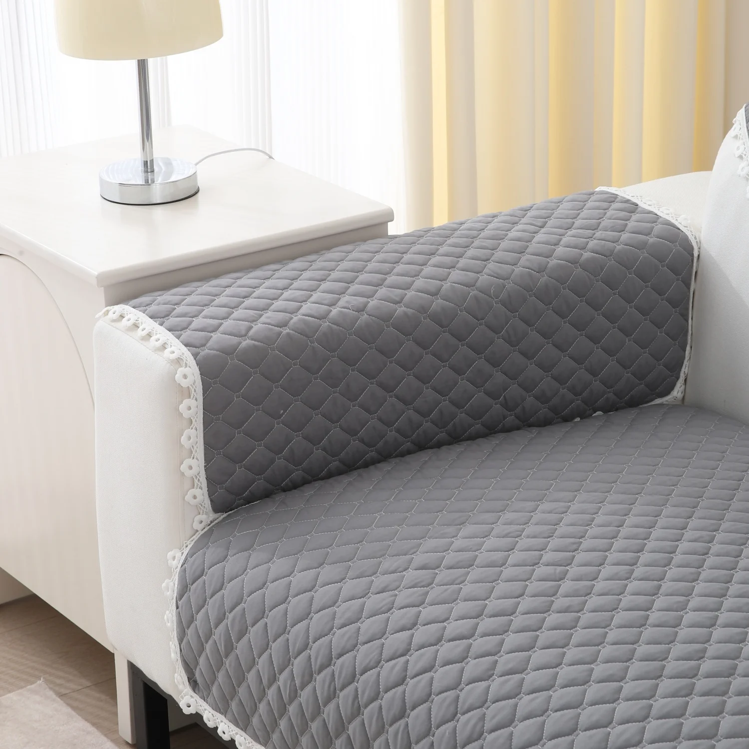 1pc Rhomb Quilted Non-Slip Sofa Cushion Cover, Slipcovers Protect your Living Room Couch Soft and Durable 4
