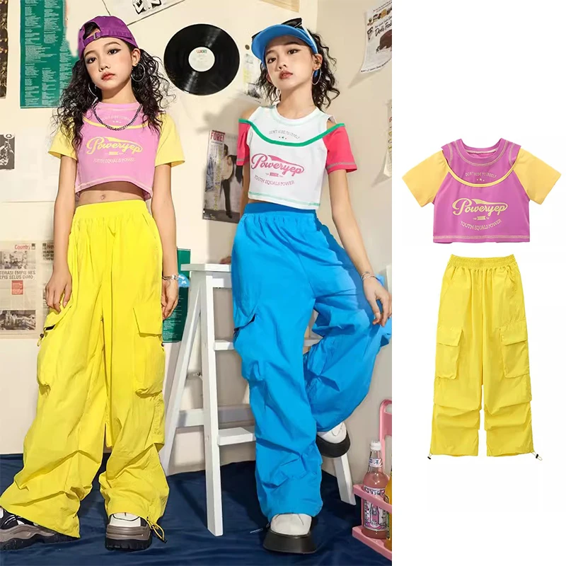 

Girls Cheerleading Outfit Loose Street Dance Stage Wear Crop Tops Cargo Pants Hip Hop Dancewear Kpop Jazz Dance Costume