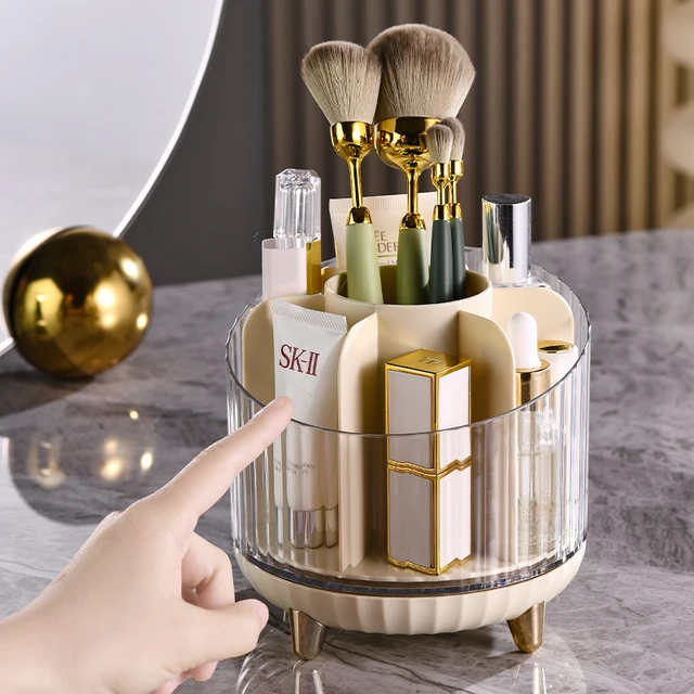 360 Rotating Makeup Brush Holder With Lid Dustproof & Waterproof Makeup  Organizer for Vanity Lipstick Cosmestics Storage Box - AliExpress