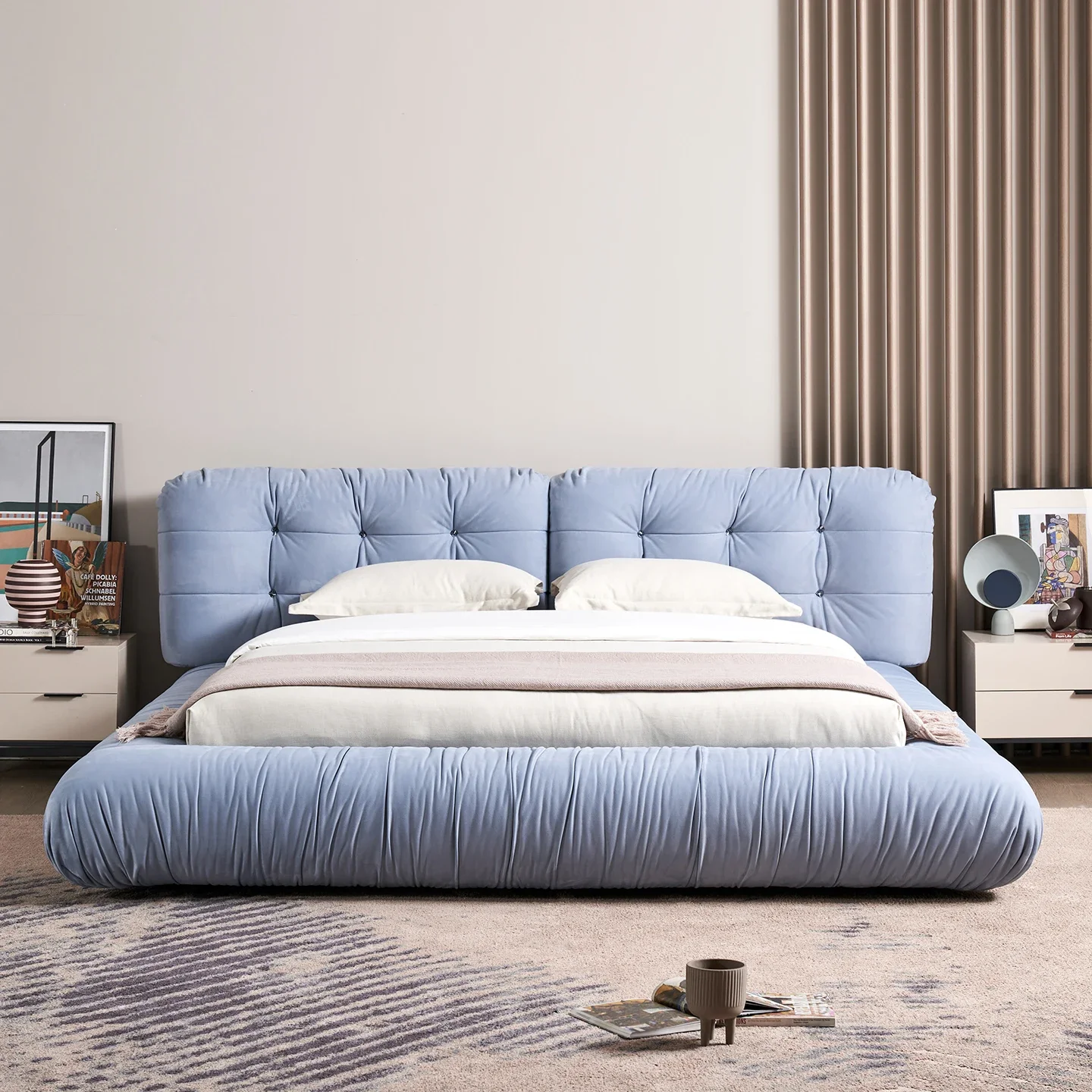 

Fabric bed/Italian minimalist/matte cloth/ZS