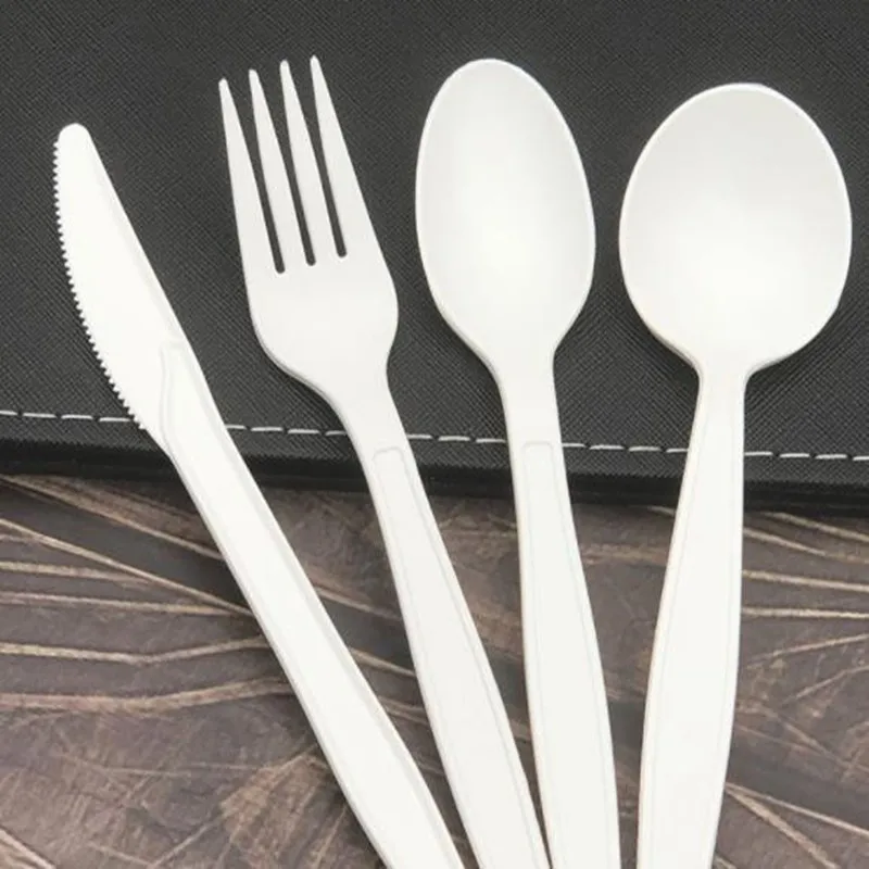 Disposable Dessert Spoons Biodegradable Cutlery Spoon Disposable Degradable Corn Starch Tableware Pizza Teaspoon Spoon Fork Knife Mini Cutlery Festival Party Accessories 100pc/lot