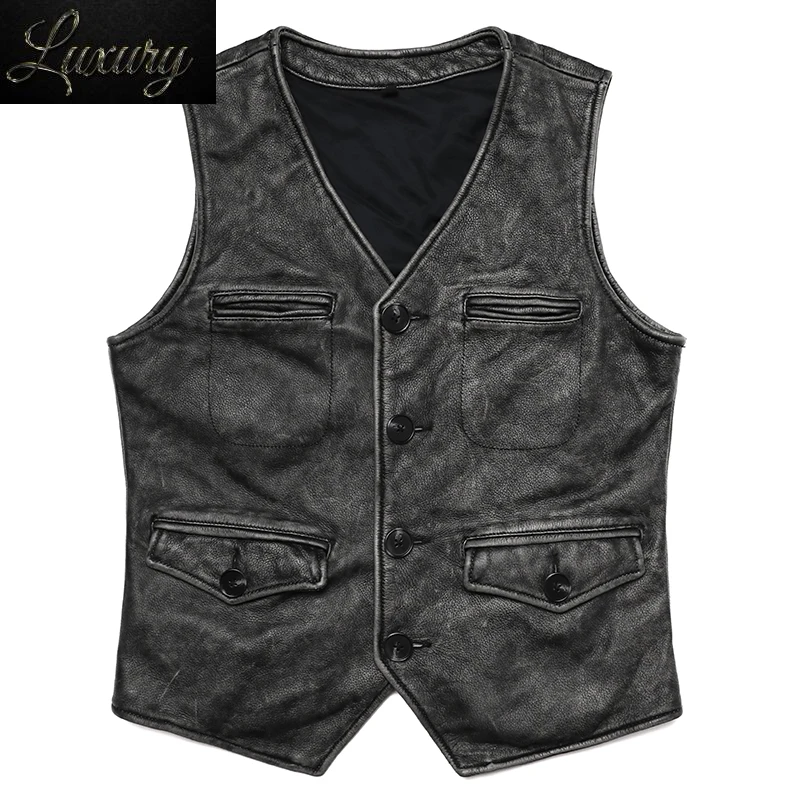 

Жилет мужской из натуральной кожи в стиле сафари, без рукавов