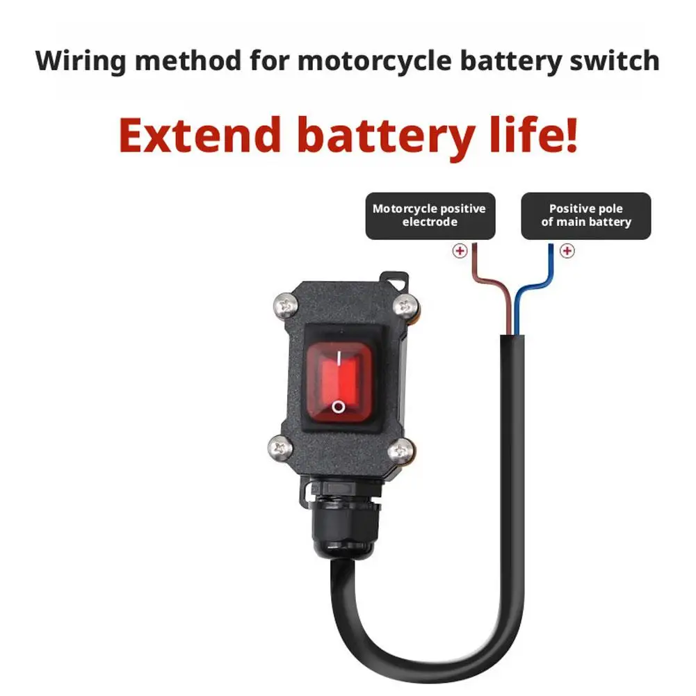12V Motorcycle Battery Cut Off Switch High Power Waterproof ABS Switch with 30cm 50cm 100cm Copper Cable for Twin Cylinder Bikes