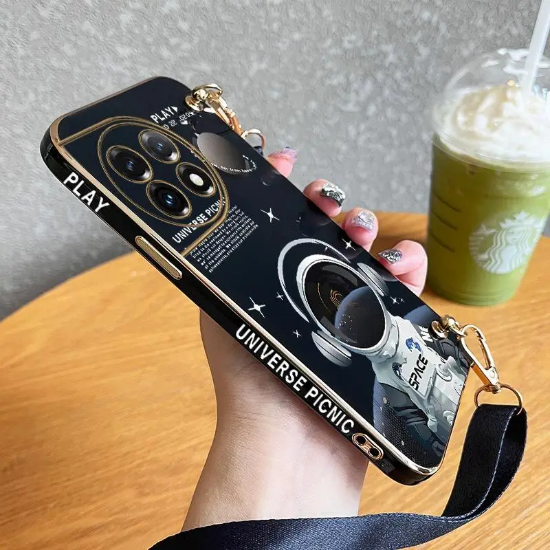

Astronaut Angel Lanyard Plating Phone Case For Oneplus 11R 10R 10T 11 10 Pro 9 9R 9RT 8T 8 8 Pro Cover
