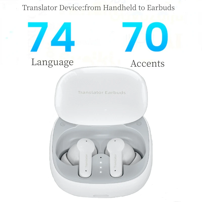 Wireless Translator Earbuds BT Headphones with Microphones Charging Case 4 Modes Support Real-time Translation in 74 Languages