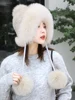 Real Mink Fur Hat with Fox Fur Ball Earmuffs Protective Cap Winter Hat for Women Russian Autumn Hat Fox Fur Beanies Fall Bonnet 1