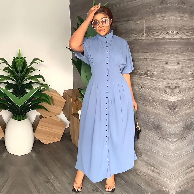

Women Half Turtleneck Shirt Dresses Polyester Elegant Maxi Dress Ladies Traditional African Clothing Dashiki Summer Fairy Dreaes