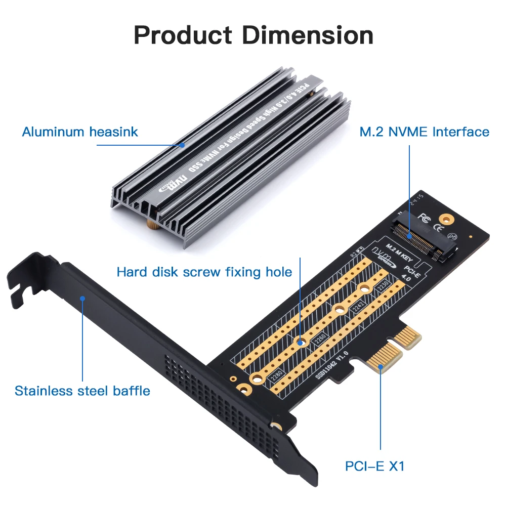 High-Speed M.2 NVMe SSD Expansion Card with Aluminum Heat Sink