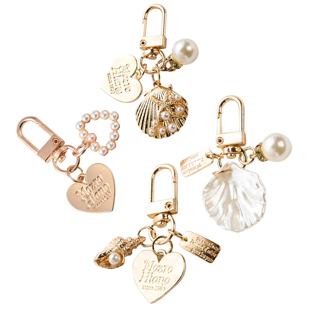 

4 Pcs Shell Keychain Chains Women Pearl Metal Decoration Backpack for Charm Gold Holder Lovely
