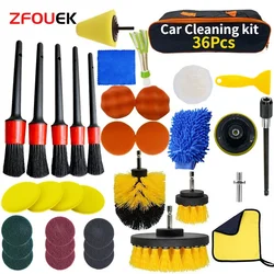 Comprehensive Car Cleaning & Detailing Brush Kit with Towel and Polisher (Set 1-36Pcs)