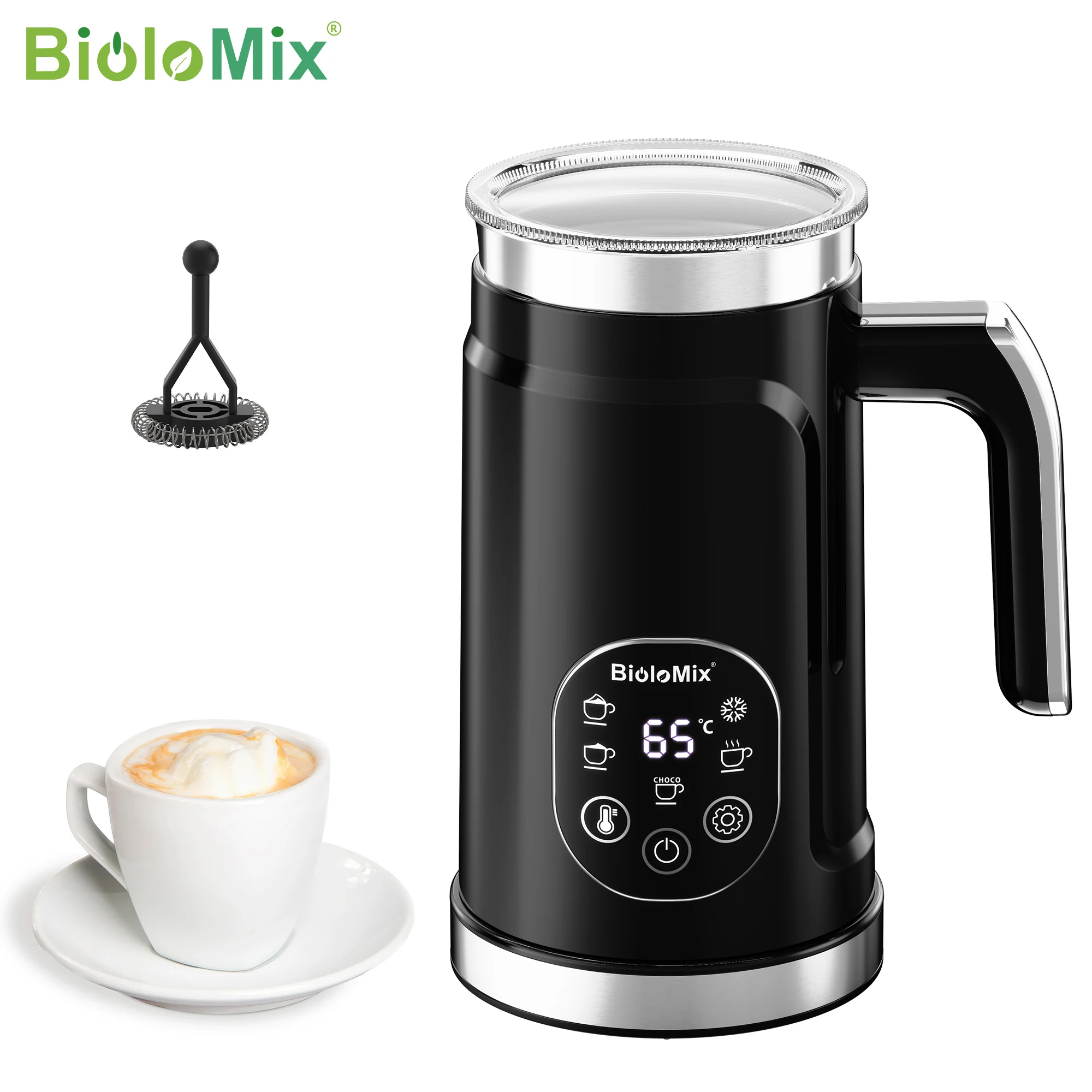 BioloMix Mousseur à lait intelligent 5 en 1 avec écran tactile LED, mousse de style pour café et latte, machine à mousse chaude et froide