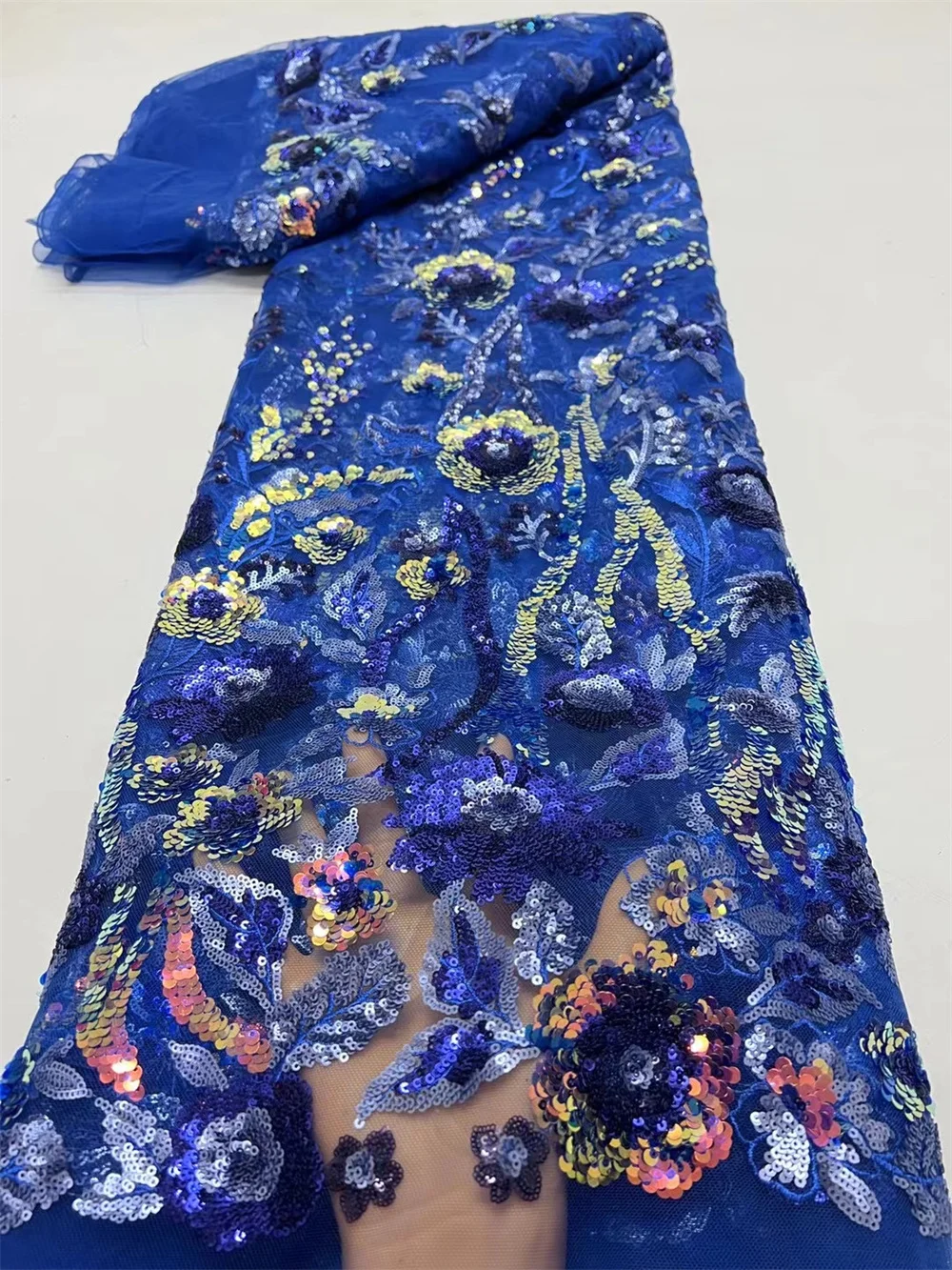 

Royal Blue Sequence Lace Fabric 2024 High Quality African Swiss Voile Embroidery Sequins Net Lace Fabric 5 Yards For Dress A50-2