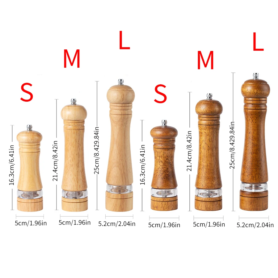 Wooden Grinder Acrylic Manual Pepper Mill Salt and Pepper Grinder Ceramic Core Multifunctional Seasoning Bottle Kitchen Tool