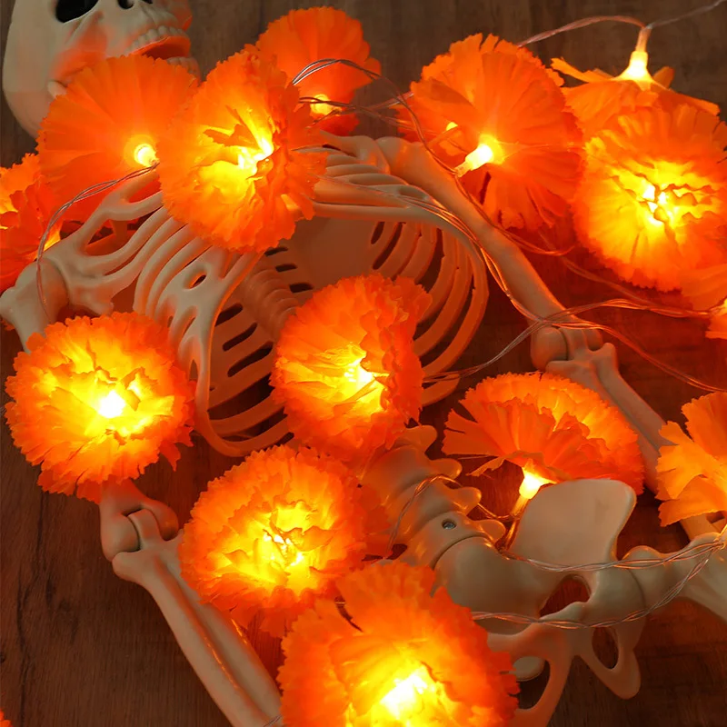 1,5 M 10LED Halloween Chrysantheme Lichterketten Künstliche Blumen Fee Girlande Licht Geist Festival Friedhof Halloween Dekor
