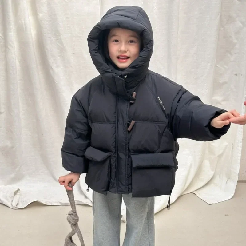 New Korean Kids Duck Down Hooded Jackets Winter Thicken Warm Girls Boys Casual Down Coats Children Outerwear Windproof Overcoats