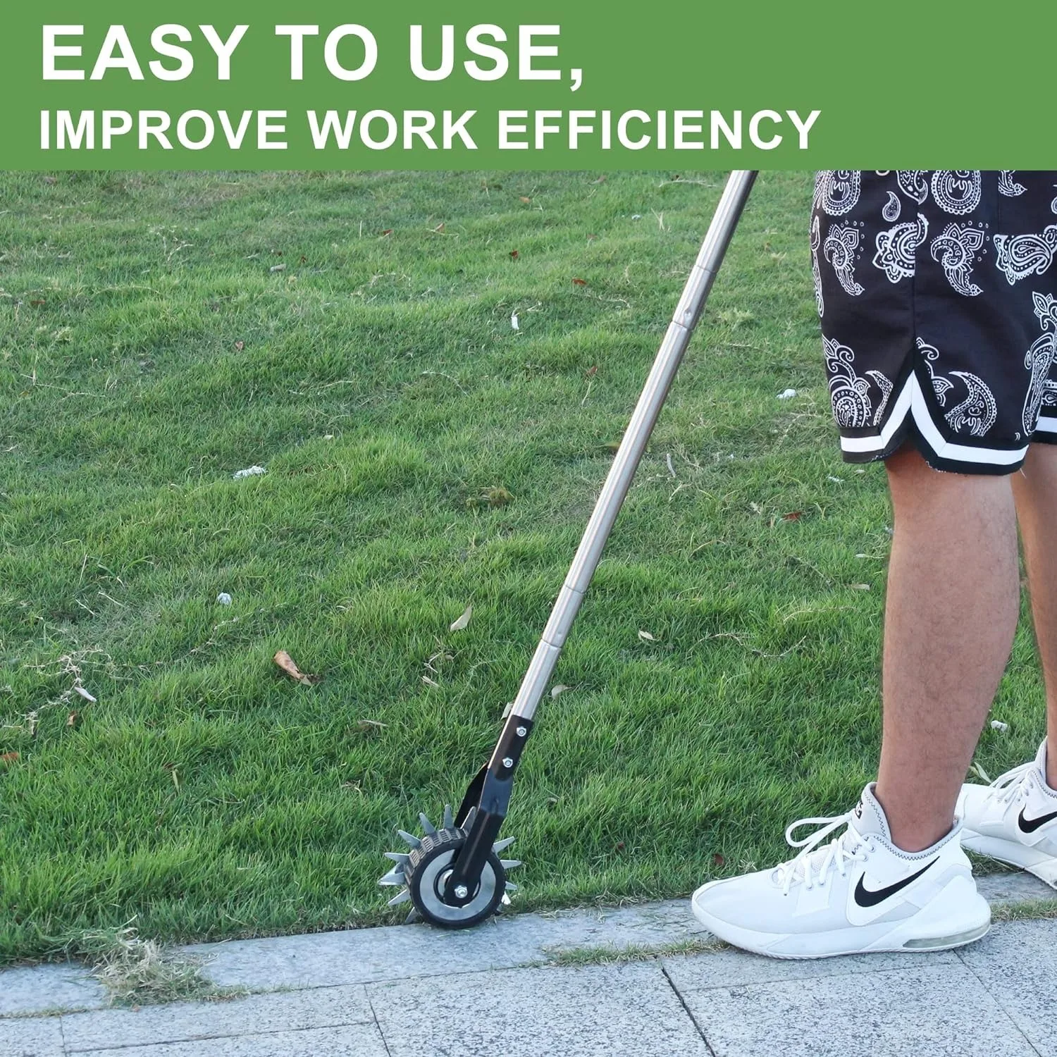 Lawn Edger Tool Manual Grass Edger Cordless Rotary Shear,Wheel Rotary Edger for Sidewalk,Cable Burying Garden Landscaping 3