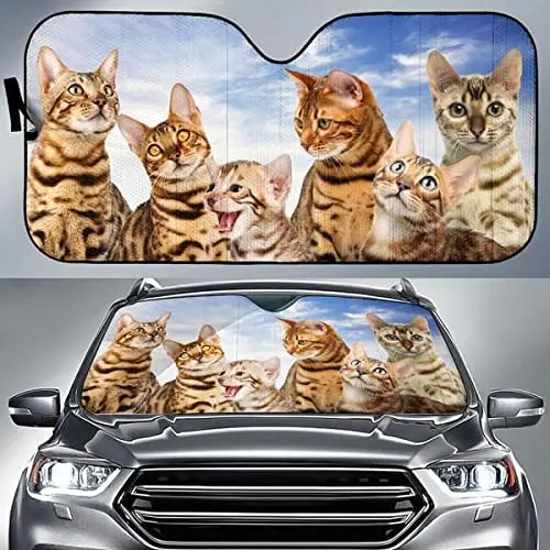 

Lovely Bengal Cats Blue Sky Pattern Car Sunshade, Auto Sunshade for Bengal Cat Lover, Gift for Cat Mom, Car Windshield Durable A