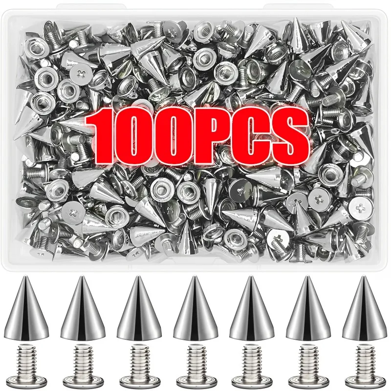 100/10 Pz Argento Cono Borchie E Punte Fai Da Te Fai Da Te Cool Punk Indumento Rivetti Per Vestiti Borsa Scarpe In Pelle Fai Da Te Forniture Artigiana