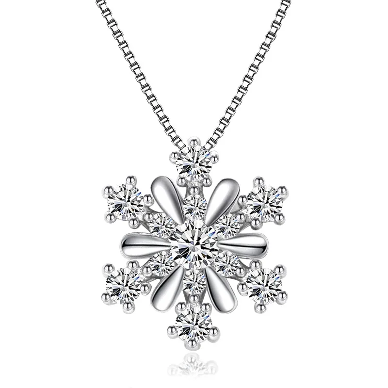 

S925 Sterling Silver 18 Inches Fine Snowflake Zircon Necklace For Women Fashion Charm Wedding Party Gift Jewelry