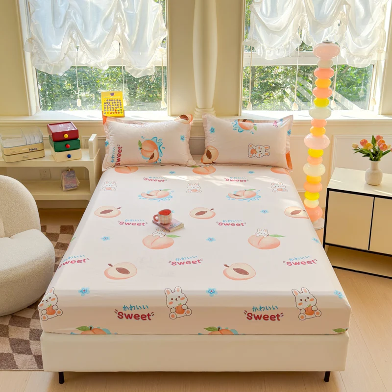 New Cartoon Bed Hat for 2025 Cotton Aloe Cotton Single Bedspread 360 Degree Wrap with Elastic Mattress Cover 90x200 150x200 2