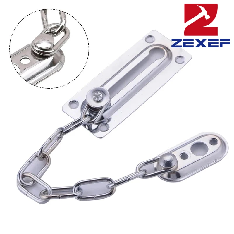 ห่วงโซ่ประตูเพื่อความปลอดภัย1ชิ้นสลักกลอนประตูสำนักงานบ้านสเตนเลสสตีลสีเงินแบบเลื่อนสำหรับอุปกรณ์ล็อคประตูบ้าน 1