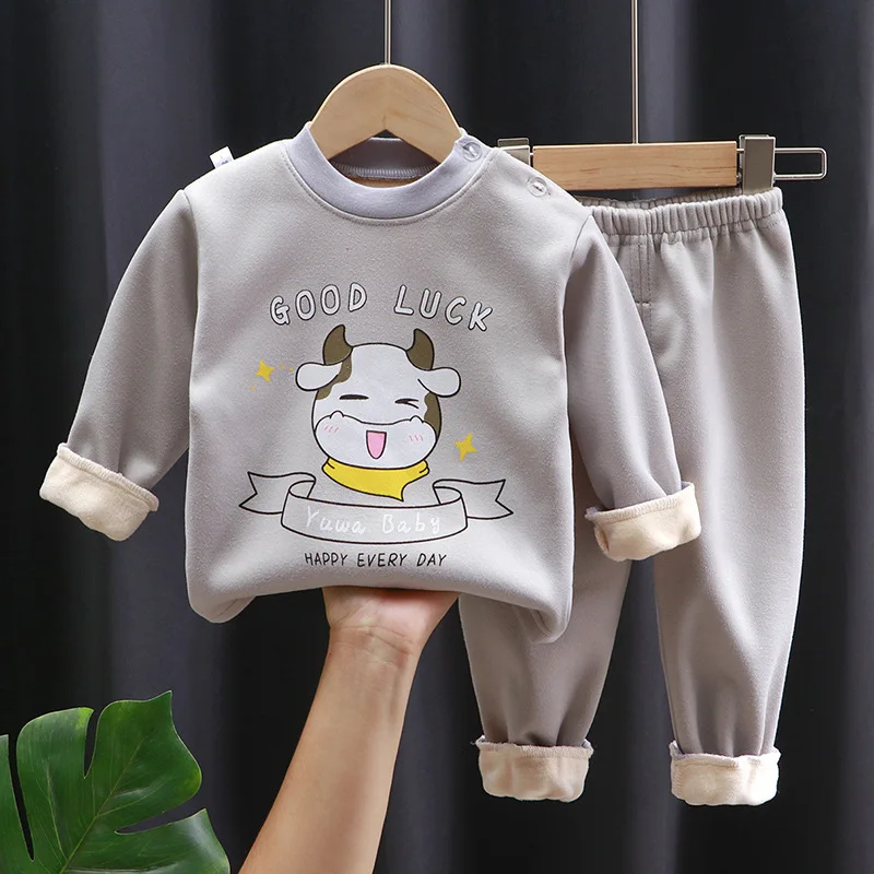 Autumn And Winter Children's Thermal Underwear Padded And Thickened Baby Autumn Clothes Trousers Boys Girls Homewear Sui children thermal underwear