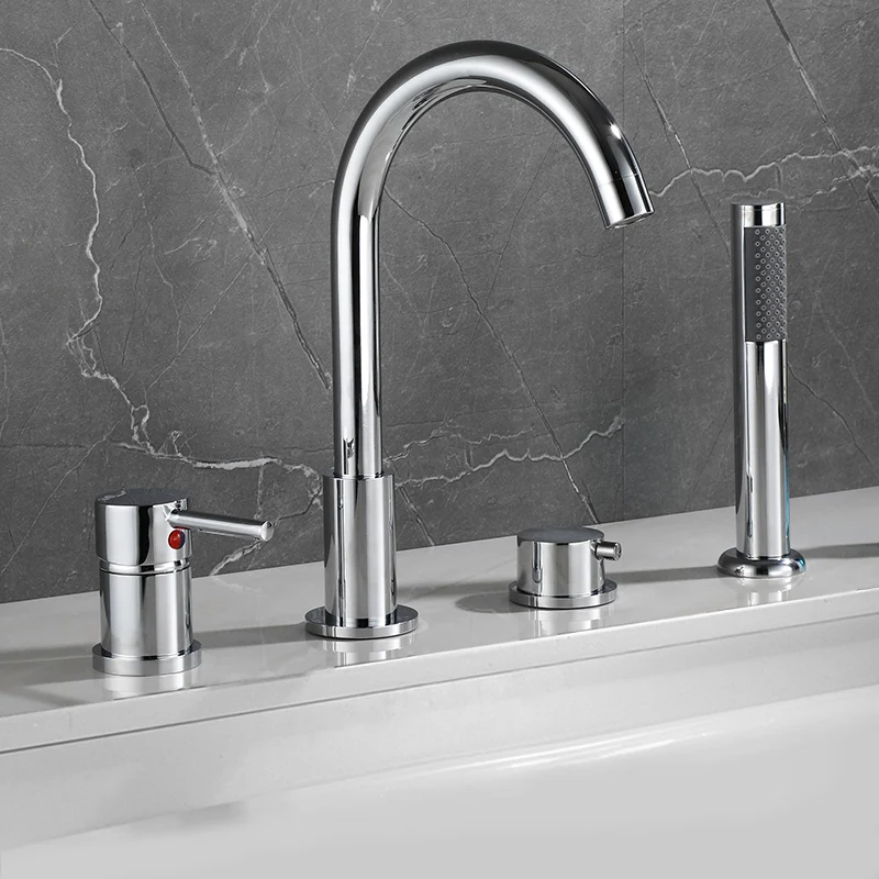 4Piece Set Black Bathroom Dual Handle Bath Faucet Deck Mounted Handheld Tub Mixer Cold Hot Water Tap With Hand Shower 2