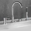 4Piece Set Black Bathroom Dual Handle Bath Faucet Deck Mounted Handheld Tub Mixer Cold Hot Water Tap With Hand Shower 2