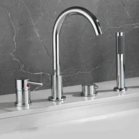 4Piece Set Black Bathroom Dual Handle Bath Faucet Deck Mounted Handheld Tub Mixer Cold Hot Water Tap With Hand Shower 2