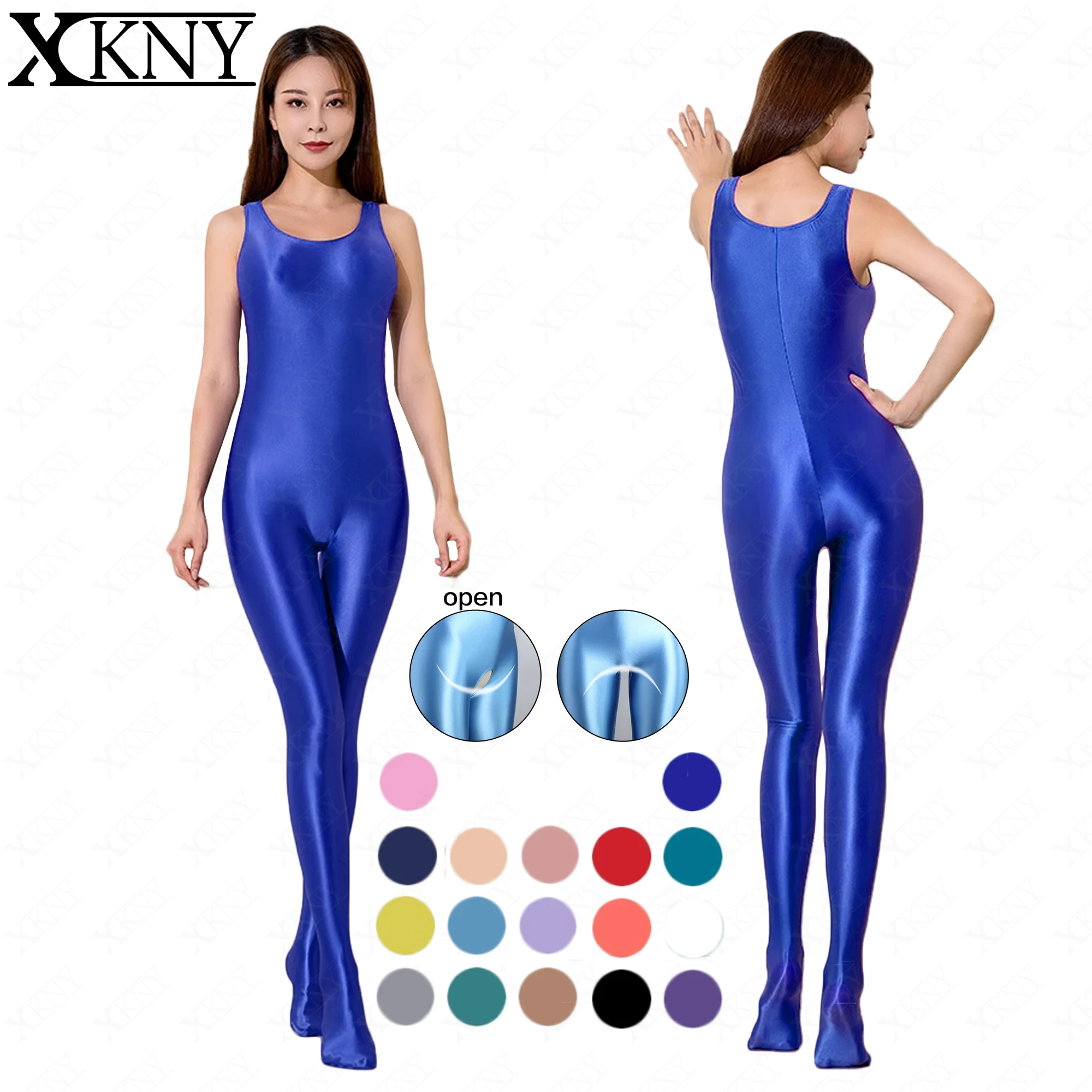 

XCKNY satin glossy Bodysuit silky tight fitting sports skin Bodysuit smooth high Stretch ​can open crotch Tank top jumpsuit