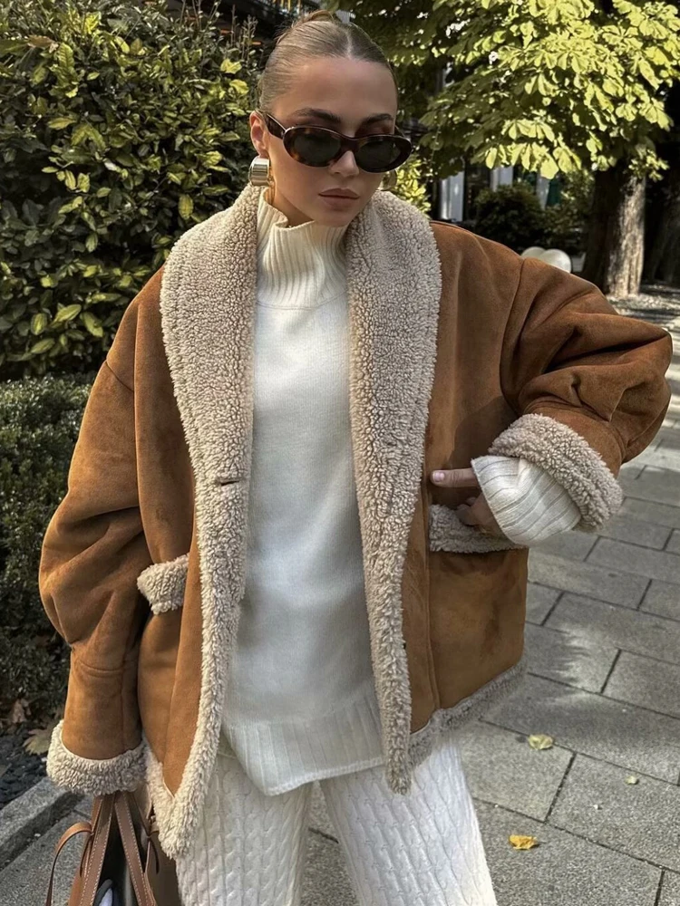 レディース ジャケット COTTON×LAMB SLTNX Suede Lamb Wool Jackets for Women 2024 Winter Vintage Loose