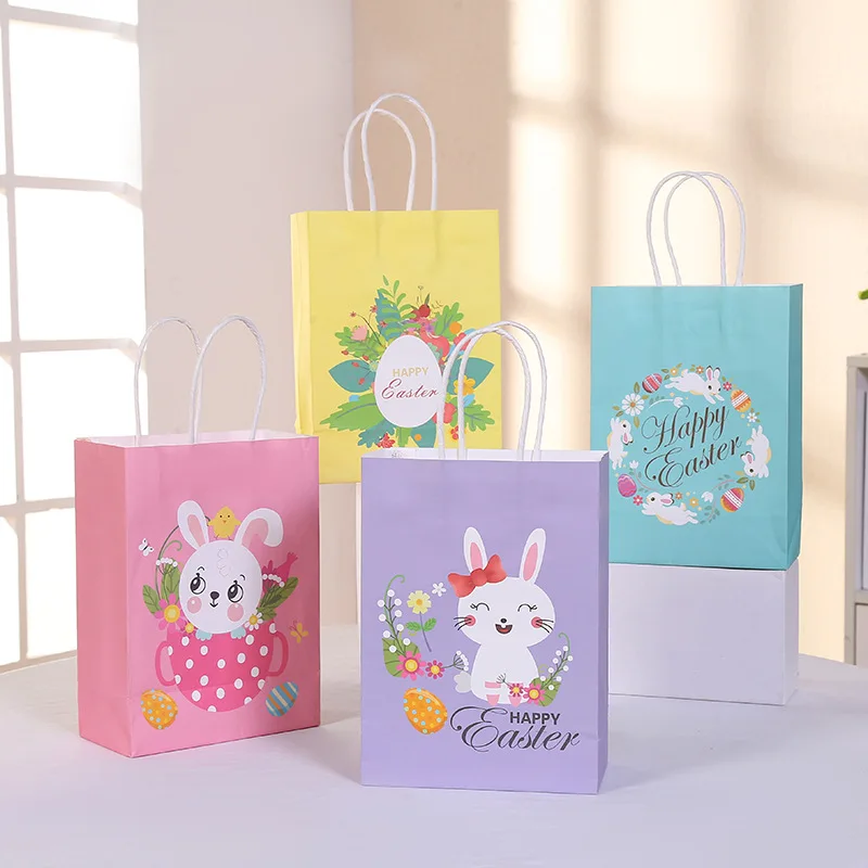 6pcs Easter Gift Bag With Handle Bunny Egg Easter Basket Container