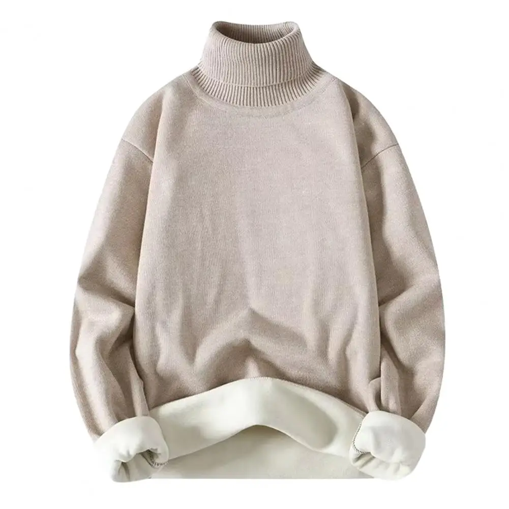 

Winter Sweater Men Thin Knitted Solid Color High Collar Neck Protection Cold Resistant Elastic Plush Pullover Autumn Sweater