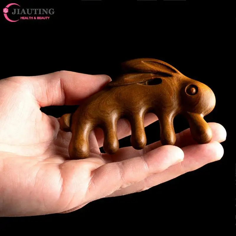 

1Pc Body Meridian Massage Comb Green Sandalwood Rabbit Shaped 5 Tooth Comb Acupuncture Therapy Anti-static Smooth Hair Comb