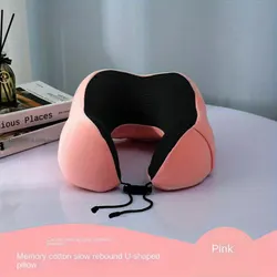 Slow Rebound Memory Foam Travel Pillow - U-Shaped Headrest Neck Support for Napping and Airplane Comfort (Pink)