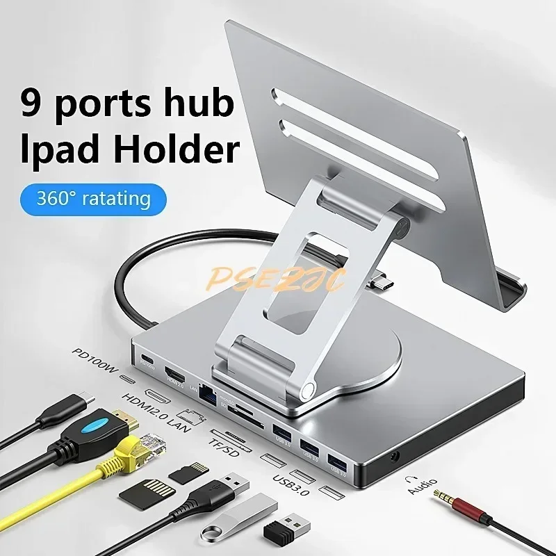 4K/60Hz Gigabit Ethernet Port USB 3.0 Splitter Hub Converter Flat Panel Rotary Stand Type-c Docking Station Usb C Hub,Usb Hub,Type C Adapter Hub