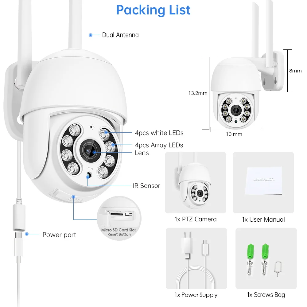 ZRHUNTER PTZ IP Camera 4MP Outdoor WIFI Security Camera 2MP 5X Digital Human Det