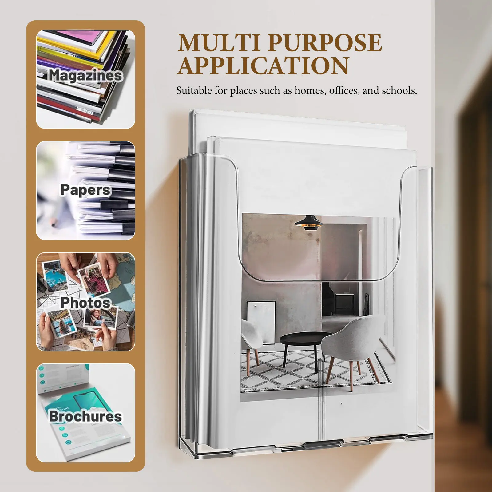 4Pcs 벽걸이형 아크릴 투명 브로셔 홀더 팜플렛 디스플레이 주최자 문서 파일 스탠드 사무실 학교 홈용