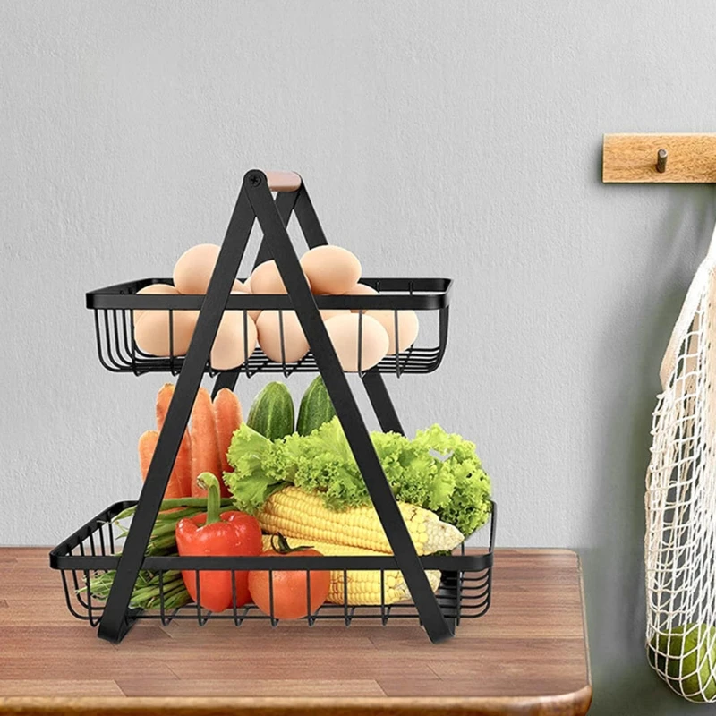 

2-Tier Metal Fruit Basket Portable Kitchen Storage Countertop Shelf Rack for Fruits Vegetables Household Toiletries 2021