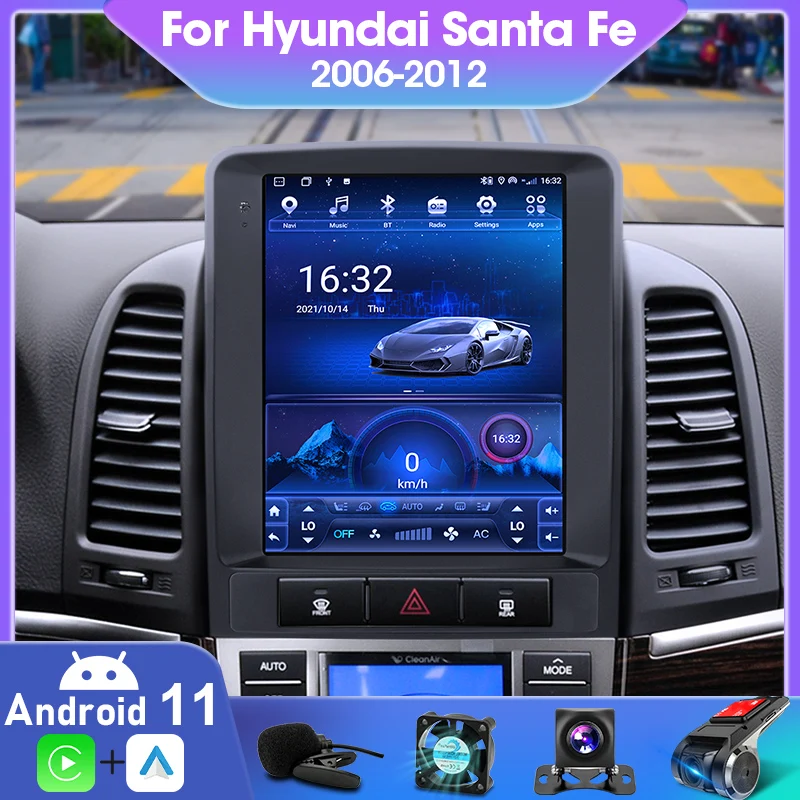 Автомагнитола 2 Din, Android 11, мультимедийный видеоплеер для Hyundai Santa Fe 2 2006-2012, GPS-навигация, Авторадио 2 Din для Carplay