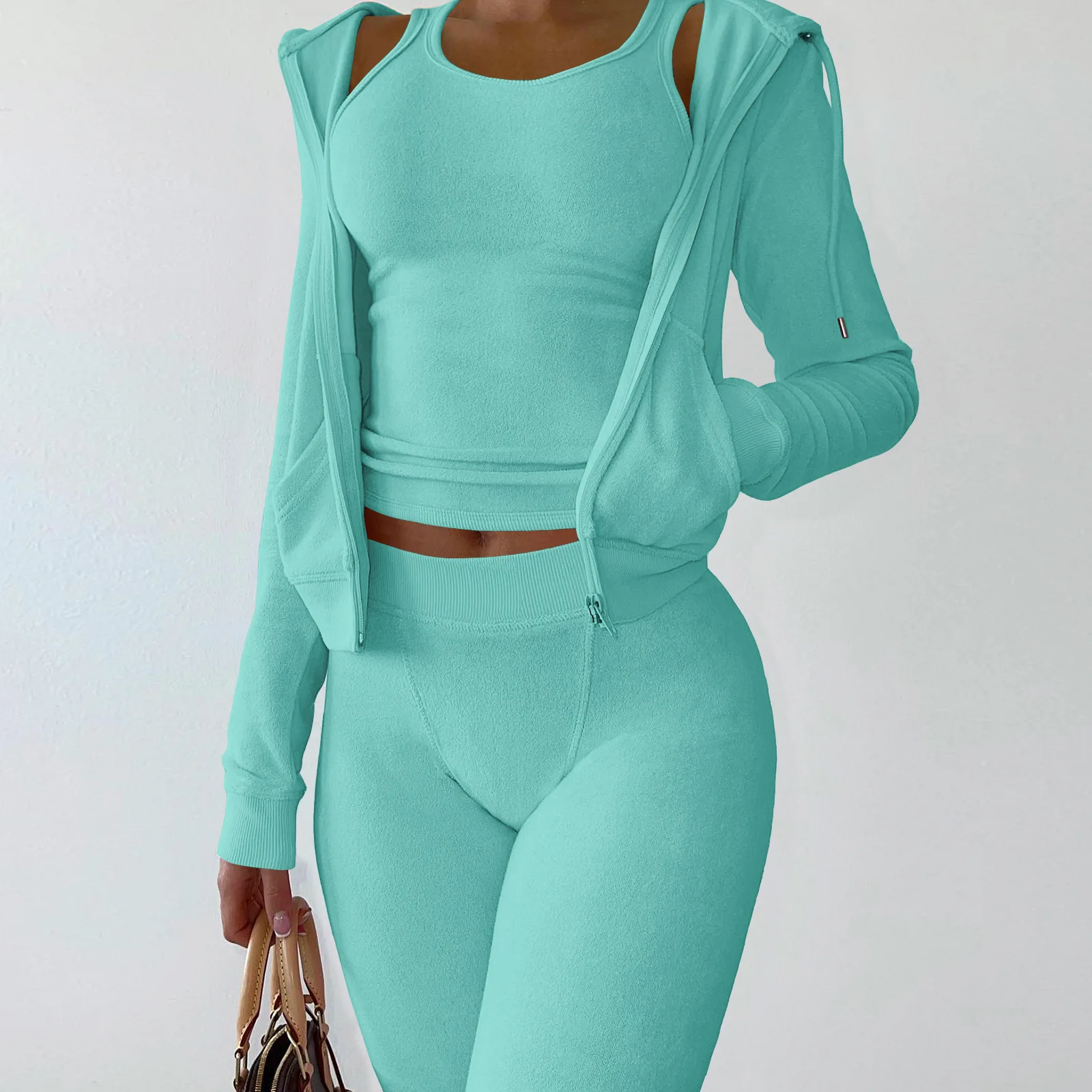 

Womens Cropped Jacket Tracksuit Velvet Set Elegant 3 Pieces Sets Women Outfit Sweatsuit Hoodie Jackets For Winter Autumn 2022