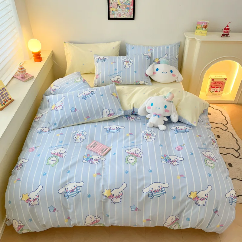 thumbnail image 1 of Nuevo juego de sábanas de algodón para niños de Sanrio My Melody Cinnamoroll Hello Kitty, juego de tres piezas, funda de edredón con forma de corazón para niña, juego de cuatro piezas, 1 of 5
