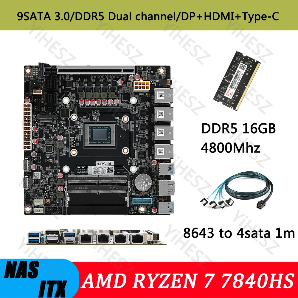 

Материнская плата AMD Ryzen 7 7840HS, ITX, Nas, память 9 отсеков, 2,5 ГГц, LAN, 4x I226-V 2xNVME с 2x16 ГБ DDR5, 5600 МГц, мягкий маршрутизатор