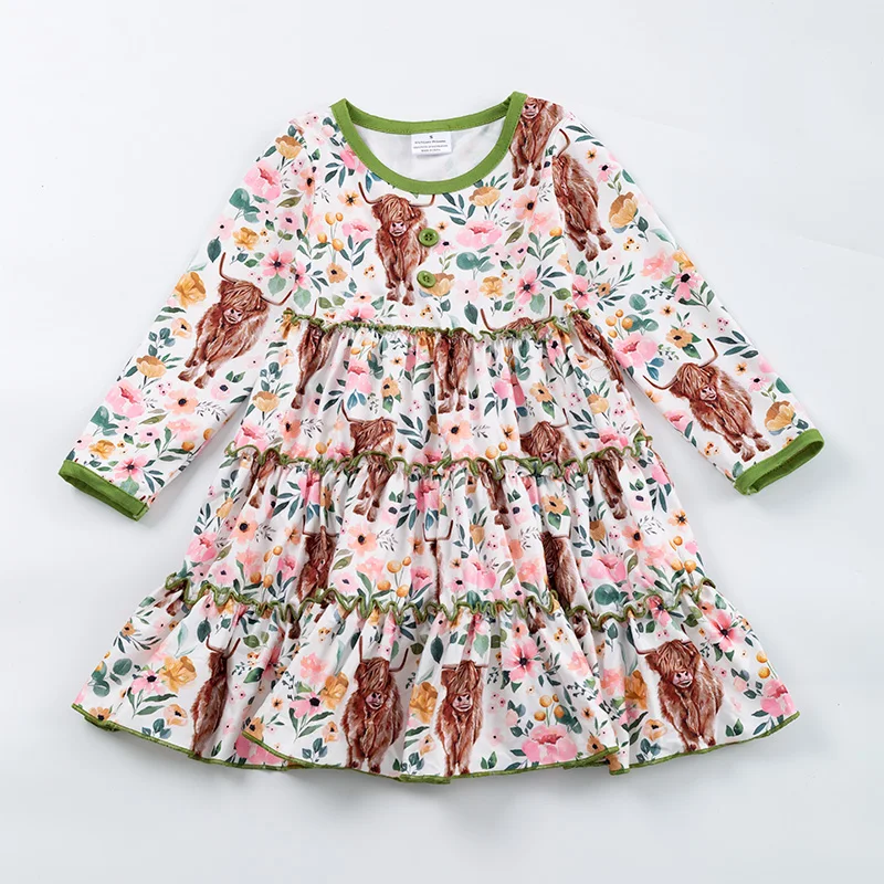 Girls Floral O-Neck Dress