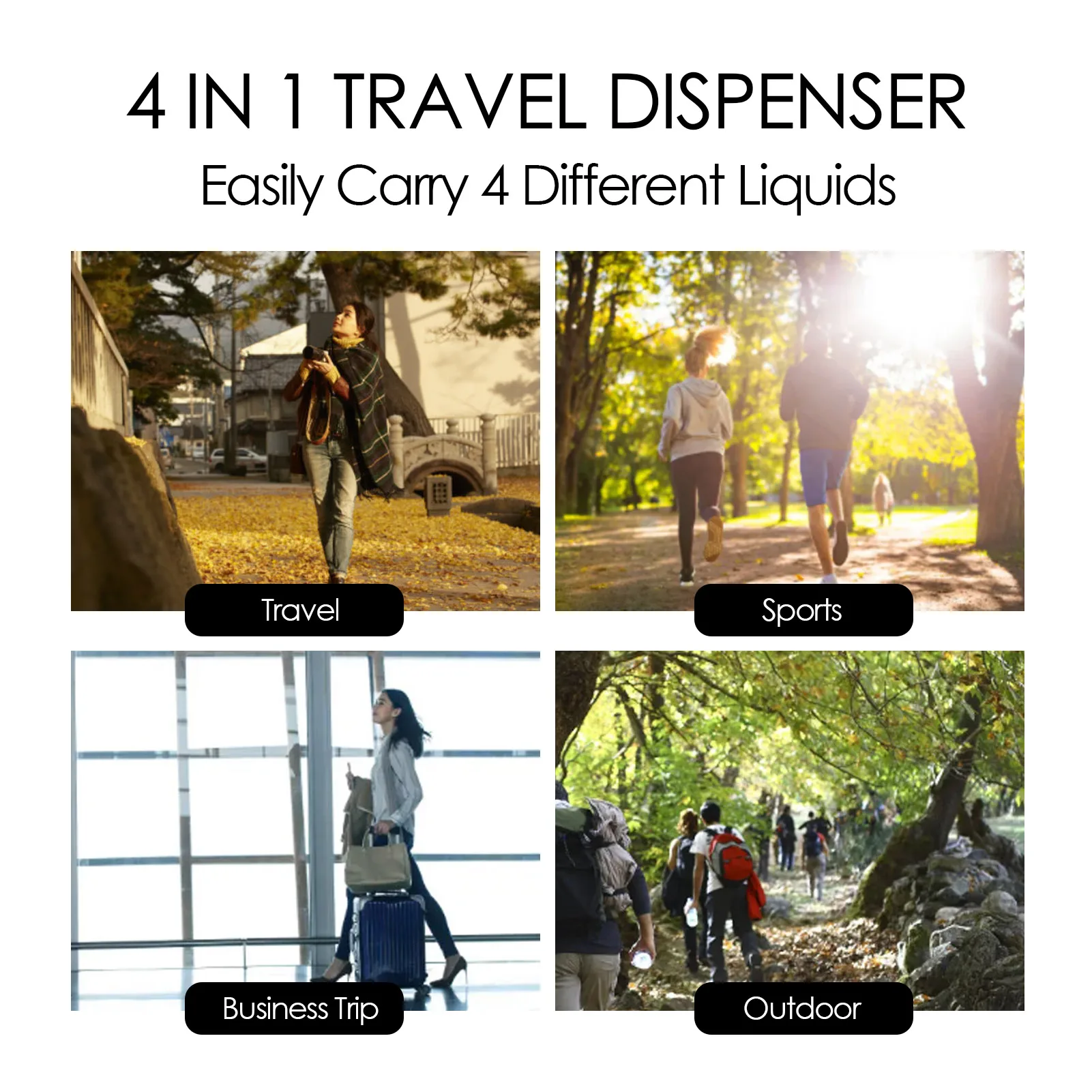 4 in 1 40ml Portable Travel Liquid Dispenser Bottle Empty Sub-bottle Press Container Bottles Perfume Shampoo Conditioner Lotion