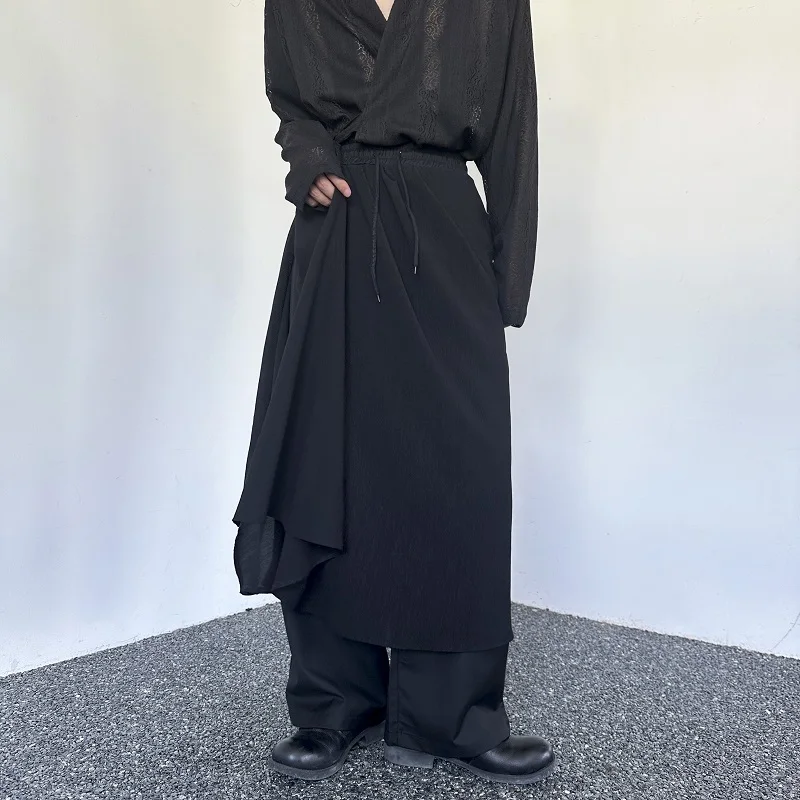 

Мужская одежда SYUHGFA, осень 2024, модные прямые брюки с имитацией двух частей и юбкой, универсальные свободные брюки с широкими штанинами для мужчин