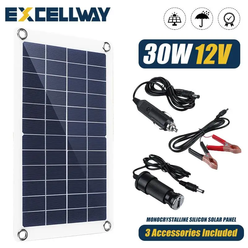 EXCELLWAY30W60W120W300WSolarPanelKit12VUSBPowerPortable