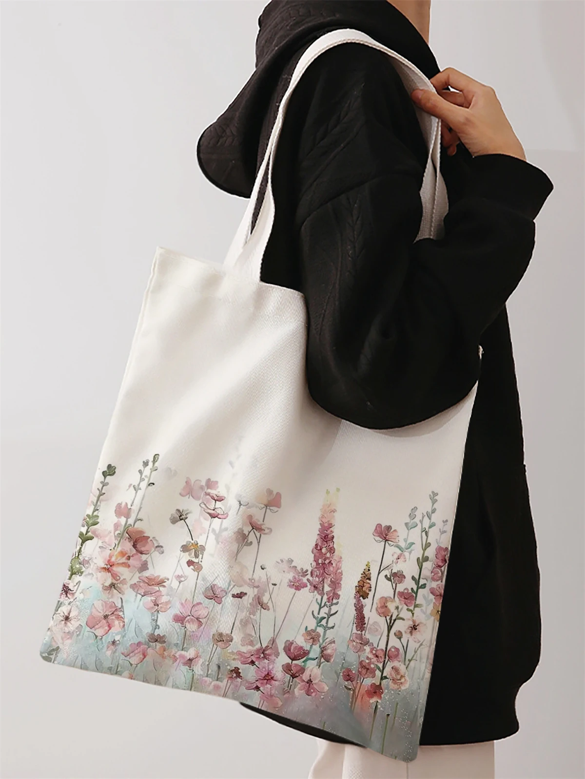 Flower pattern printed casual handbag, reusable fashionable backpack, multifunctional handbag, canvas shopping bag